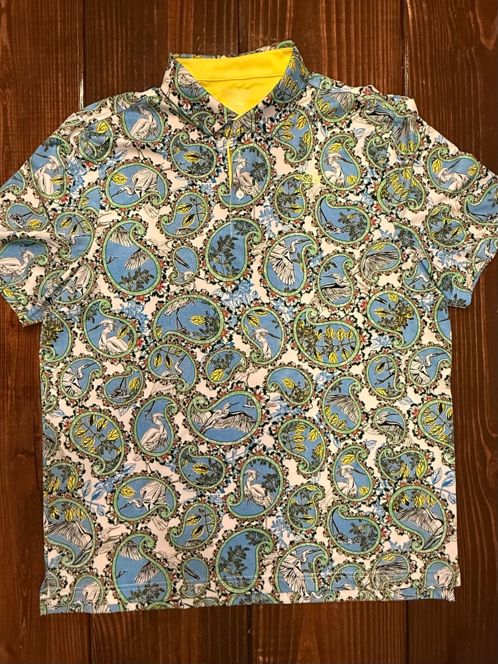 Men's Blue & Cream Paisley Bird-Print Polo Shirt